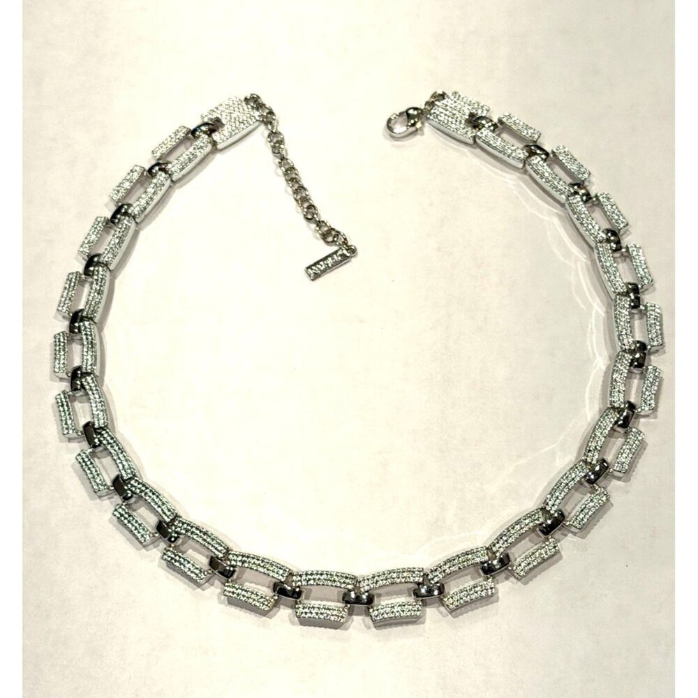 NAPIER VINTAGE SILVER TEXTURED 14-16" RECTANGULAR CHAIN LINK NECKLACE EUC - Picture 3 of 8